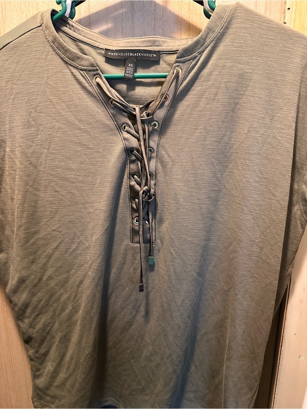 White House Black Market Olive Lace-Up Front Top
